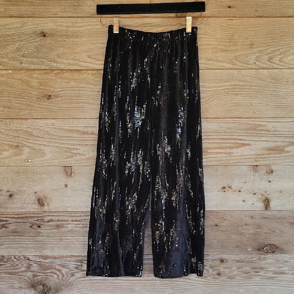 Zara Black Sequin Velvet Pants Kids 11-12